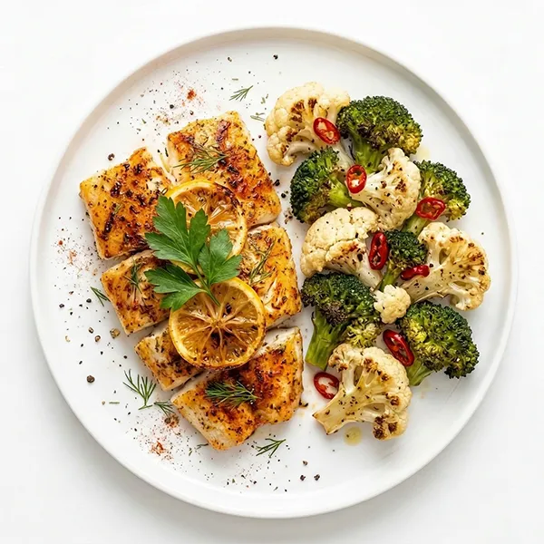 Paprika lemon fish with baked dual flowerts